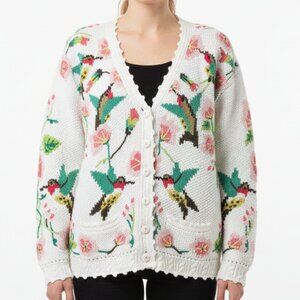 Cardigan Bay Hand-Knit Hummingbird Floral Cardigan – Women’s M –